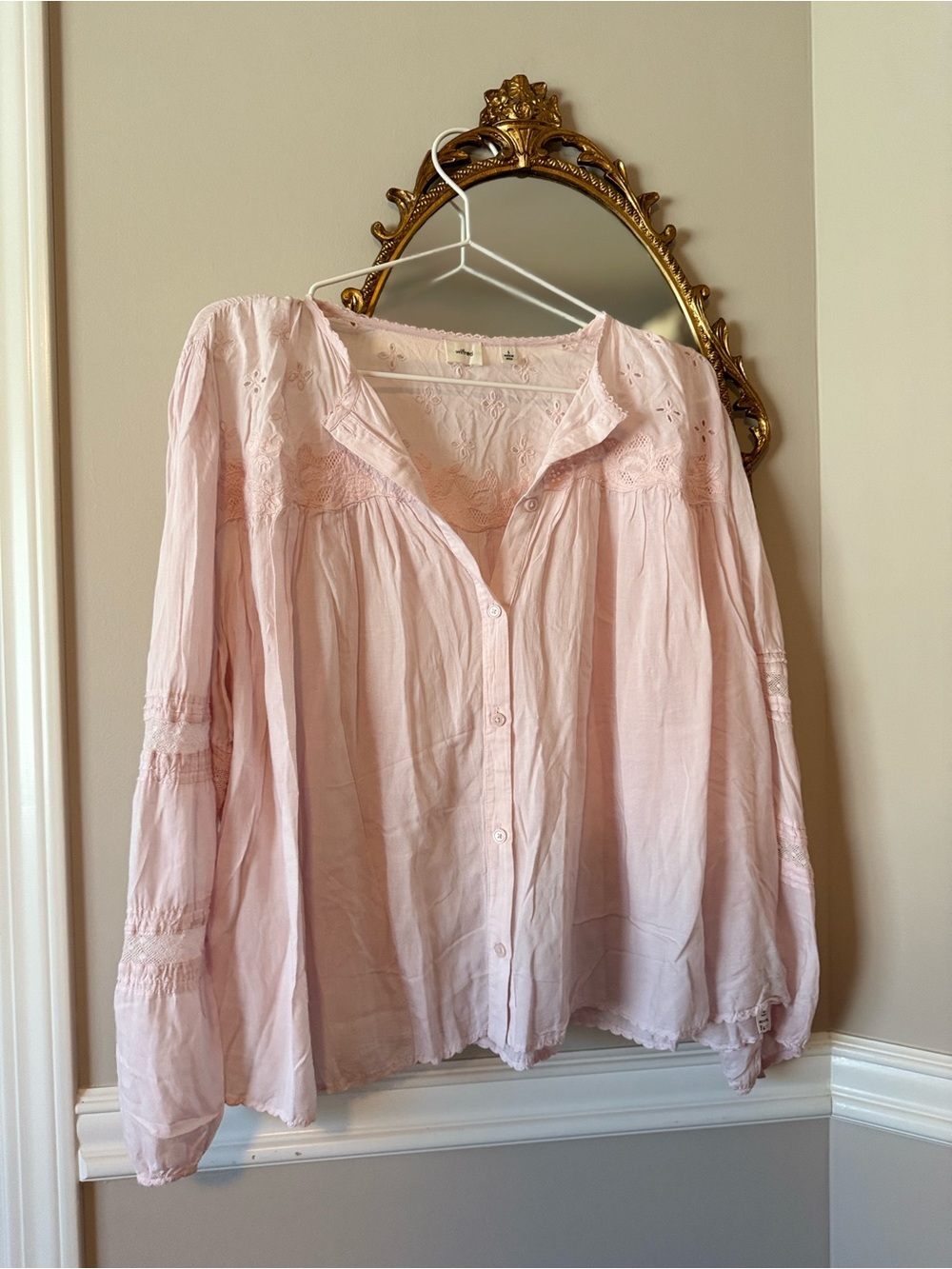 Wilfred Blush Pink Cotton Button-Down Peasant Blouse